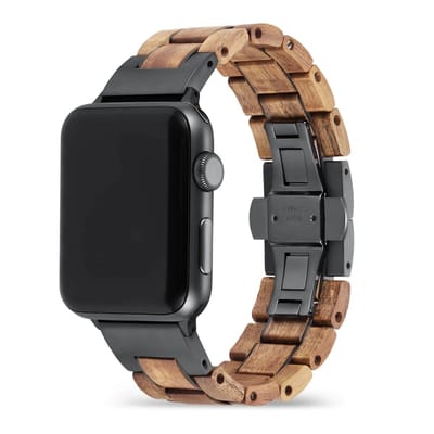 Apple Watch-bandje - Koahout en zwart staal 38-41 mm