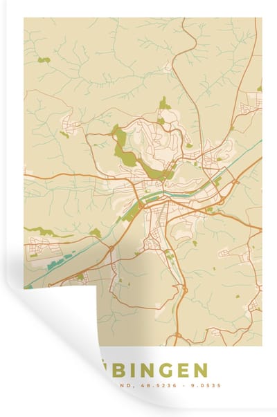 Muurstickers - Sticker Folie - Tübingen - Plattegrond - Kaart - Stadskaart - Vintage - 20x30 cm - Plakfolie - Muurstickers Kinderkamer - Zelfklevend Behang - Zelfklevend behangpapier - Stickerfolie