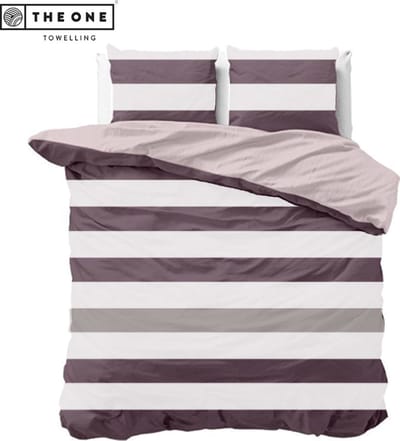 The One Bedding Dekbedovertrek Strepen - 200 x 220 cm - Tweepersoons - 2 Kussenslopen - Katoen - Pruim & Lichtpaars