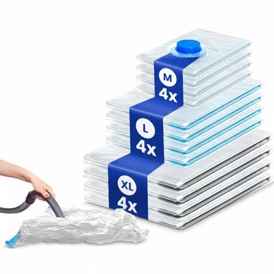 Famanu – Vacuümzakken Vacuüm Sealer Zakjes Opbergzakken Set van 12 in 3 maten - Luchtdicht voor Kleding - Ruimtebesparend Herbruikbaar Ritssluiting 100% dicht & sterk | Reiszakken Kledingzakken Opbergzak XL