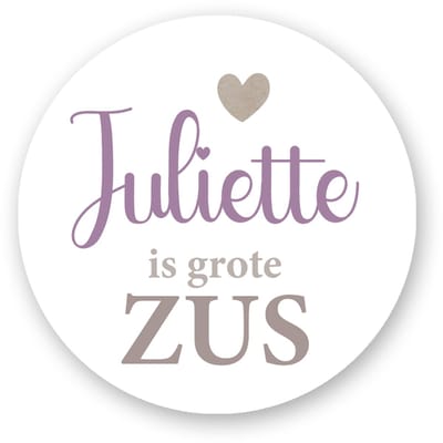 Sluitstickers Geboorte – Naam is Grote Zus – Gepersonaliseerd – 25 stuks – 4 cm – Stickers geboorte traktatie of bedankje- Sluitzegel Pimp Studio