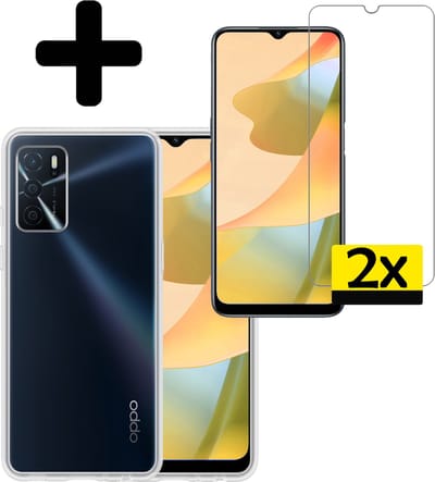 Hoesje - Met 2x Screenprotector - Geschikt voor OPPO A16 - Sterk & Shockproof - Back Cover - Siliconen Case - Telefoon Hoes - Telefoonhoesjes - Transparant