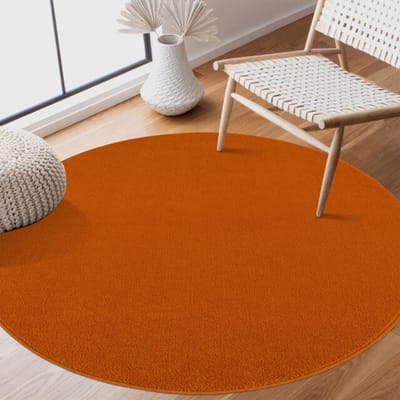 Uni Rond Oranje Vloerkleed – Modern Laagpolig Effen Tapijt- 120 CM Ø