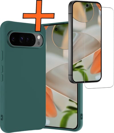 Hoes - Met Screenprotector - Geschikt voor Google Pixel 10 Pro - Sterk & Shockproof - Back Cover - Siliconen Case - Telefoon Hoes - Donkergroen