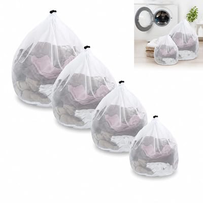 Solidchoice - Set van 4 Fijne Mesh Waszakken met Trekkoord