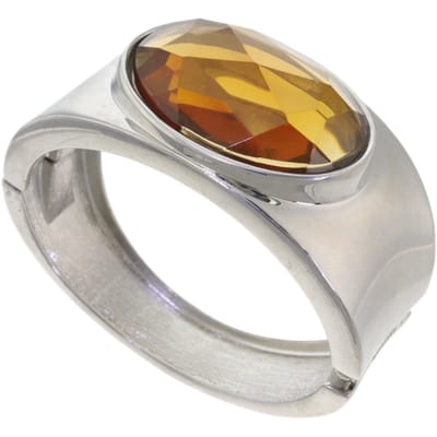 Behave – Armband – Zilverkleurig – Bruine steen – Breed – Klemarmband – Nikkelvrij
