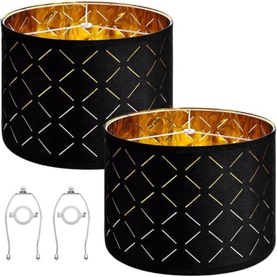 Abat-jour Cylindrique 2 Pièces 13 x 13 x 10 po Abat-jour Rond avec Support (Noir)