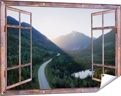 Gards Tuinposter Doorkijk Weg Door het Bergen Landschap - 120x80 cm - Tuindoek - Tuindecoratie - Wanddecoratie buiten - Tuinschilderij