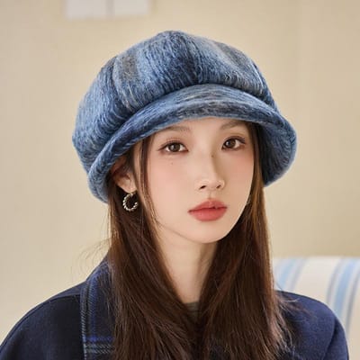 Nieuwe Herfst- en Winterstijl Plus Fluweel Verdikt Tie Dye Baret Koreaanse Versie Veelzijdige Grote Hoofd Schildersmuts Outdoor Winddichte en Warme Hoed average size