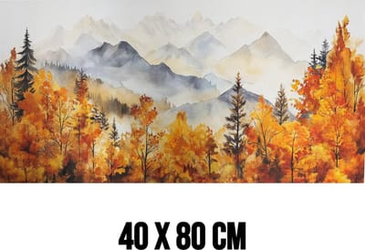 Allernieuwste.nl® Canvas Schilderij Herfstlandschap Aquarel met Bergen – 40 x 80 cm – Rustige Natuur Muurdecoratie - Wanddecoratie