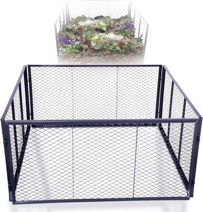 Novatool 2 x metalen compostbak voor in de tuin, 500 l + 1000 liter, met uitbreidbaar steeksysteem, gepoedercoate metalen compostrooster, compostbox, silo, compostkist, biologisch gazon