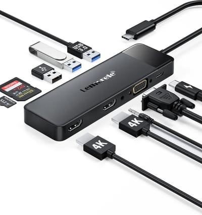 Lemorele™ TC94 10-in-1 USB-C Docking Station – Dual HDMI 4K, VGA, USB 3.0, Audio, SD/TF, 100W PD – Compatibel met Windows, MacBook, Dell, HP, Surface