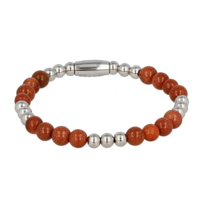 My Bendel - Damesarmband Zilverkleurig met Gold Sand Stone Edelsteen Elastisch - Elastische Damesarmband Gold Sandstone Edelsteen - met Luxe Cadeauverpakking | Sieraden Voor Dames | Maat S