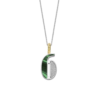 TI SENTO Dames Hanger - 925 zilver - Cijfer 6 - Malachiet - 6841MA_6