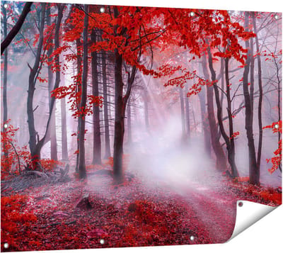 Gards Tuinposter Rood Bos met Bomen - 120x90 cm - Tuindoek - Tuindecoratie - Wanddecoratie buiten - Tuinschilderij