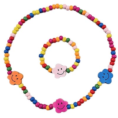 Fako Bijoux - Kinderketting en Armband - Hout - Bloemetjes