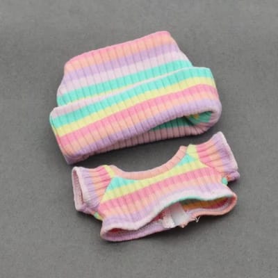 Labubu poppenkleding set: gebreide muts met rand en T-shirt, leuk cadeau voor kinderen