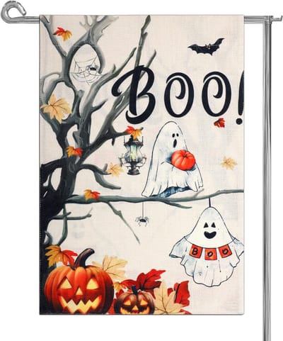 Vlaggen - Tuinvlaggen - Halloween-hond-pompoentuinvlag - 30 x 45 cm - Dubbelzijdige buitenvlag - Spookachtige herfstheksenhoed, kleine jute tuinvlag - Perfect voor buitenhuisdecoratie tijdens de feestdagen