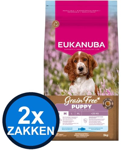 2x Eukanuba - Grain Free Dog Puppy Small/medium Ocean Fish - Hondenvoer Droogvoer - 3 kg
