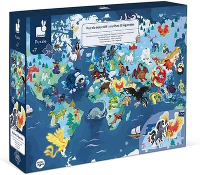 Educatieve Puzzel Wereldkaart met Mythen en Legenden (350 Stukjes) - Vanaf 7 Jaar