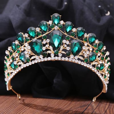 Barokke Luxe Koningin Groene Kristallen Kroon Bruid Tiara Bruiloft Nieuwe Vrouwen Koreaanse Prinses Hoofddeksel Haar Sieraden Accessoires gray