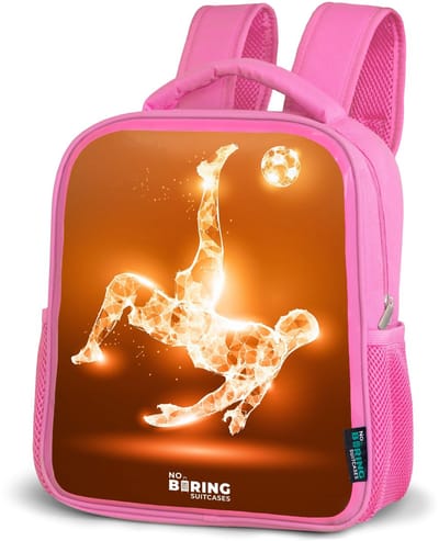 NoBoringSuitcases.com® - Rugzak roze - Schooltas meisjes - Oranje lichtvoetballer in zweefmoment - Kinder rugtas meisje - Boekentas kind - Kinderrugzak voor school - Schoolrugzak