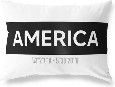 Tuinkussen AMERICA - LIMBURG met coördinaten - Buitenkussen - Bootkussen - Weerbestendig - Jouw Plaats - Studio216 - Modern - Zwart-Wit - 50x30cm