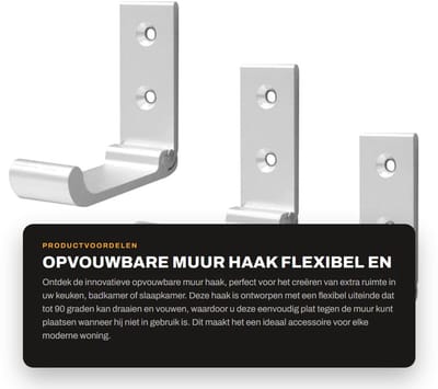 Dailygoods- Opvouwbare Haak - Flexibel en Ruimtebesparend - Wandhaak Aluminium - Maximaal 10kg - Inclusief Montage Schroeven - Geschikt voor Keuken/Badkamer