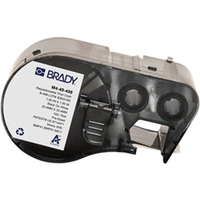 Brady M4-49-498 herpositioneerbare vinylweefsel labels zwart op wit | 25,4 mm x 25,4 mm (origineel)