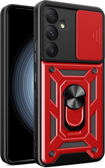 MobyDefend Hoesje - Geschikt voor Samsung Galaxy A35 - Pantsercase Met Draaibare Ring - Rood