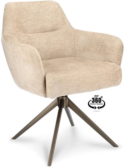 Icon Living - Armstoel Bobbie - Stof Movie Desert - Poot Bronze 360° Return-system