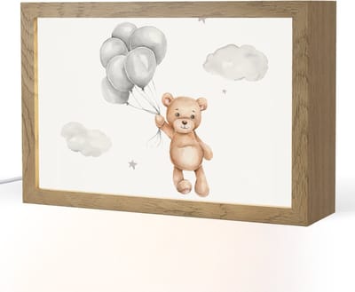Nachtlampje 30x20 cm - Kinder lampje - Beer - Ballon - Sterren - Kinderen - Tafellamp kinderkamer - Slaapkamer lamp - Bedlamp kinderen - Kinderlampje stopcontact - Wandlamp babykamer - Nachtlampjes