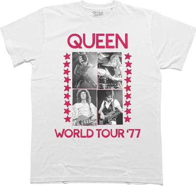 Queen - World Tour 77 Heren T-shirt - S - Wit
