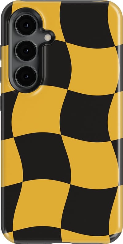 Checkered Warp Hoesje Samsung Galaxy S24 | Geschikt Voor Mag | Uniek Design Hoesje | Beschermhoes Samsung Galaxy S24 Yellow Rush