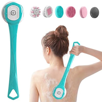 Elektrische Massageborstel met Lange Handgreep - 6-in-1 Peeling en Reinigingsborstel voor Douche en Spa