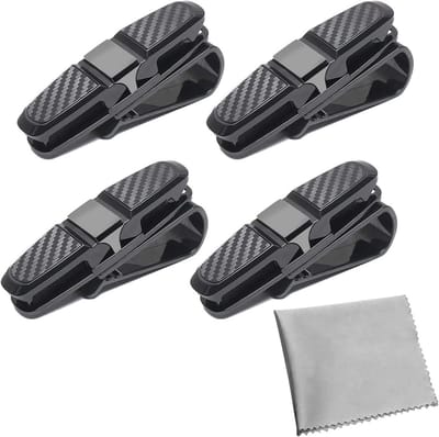 Set van 4 Dubbele Brillenhouders voor Auto Zonneklep met Ticket Clip - Draaibaar en Geschikt voor Alle Automodellen