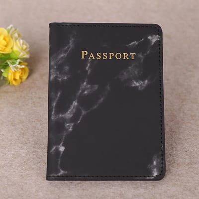 Paspoorthouder | Paspoorthoes | Paspoortportemonnee | Luxe beschermhoes voor paspoort | PU-leer | Zwart | Zwart marble