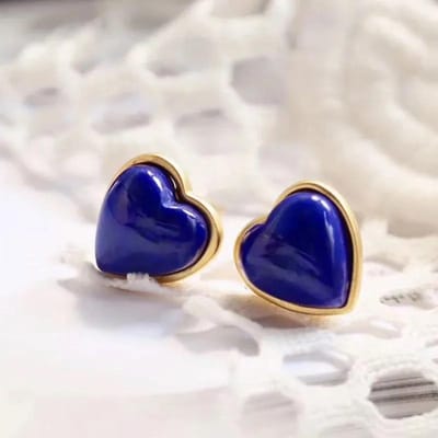 Klassiek Design Ingelegd Natuurlijk Lapis Lazuli Oorbellen Hartvorm Fris en Schattig Verguld Elegante Charme Sieraden voor Vrouwen blue