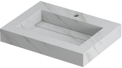 INK Pitch Wastafel Keramische Slab Bak met Drain en Front en Side Skirts 1 Kraangat - 600x450x90 mm - Calacatta Mat