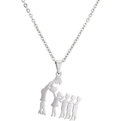 Moeder en kinderen ketting van roestvrij staal met hangers voor moeder, zoon en dochter. Familie sieraden cadeau. white