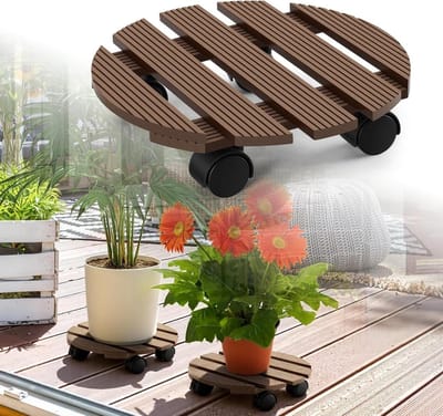 Plantenroller Rond - Bloempot Onderzetter - Potten Verplaatsen - Waterdicht WPC Materiaal - 30 cm Doorsnee - Bruin