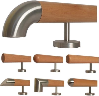 Beuken Leuning - Handgreep Trap - Veilig Lopen - Roestvrij Staal Houders - 50 cm - Natuurlijk