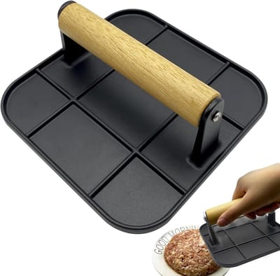 Gietijzeren Pers - Grillpers Hamburger - Keuken Grillen - Anti-verbrandingsgreep - 17 x 7.6 cm - Zwart