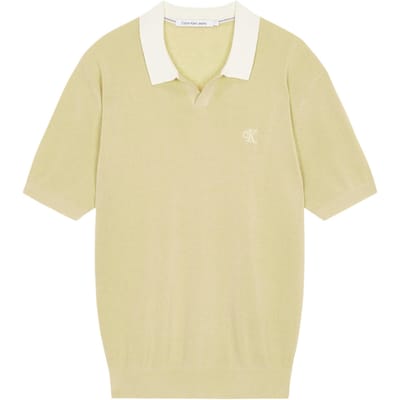 Calvin Klein Polo Confortable Manches Courtes Logo de Marque Brodé Color Block Hommes Hauts Vert J326329-LFU L white