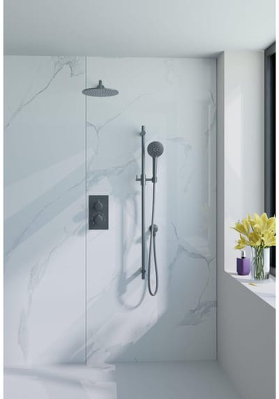 FugaFlow Eccelente Sobrado Badkamer Inbouw Regendoucheset - thermostatisch - wandarm -glijstang - 25cm hoofddouche -handdouche rond - gunmetal PVD