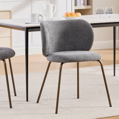 Eetkamerstoelen - Eettafelstoel - Gestoffeerde eetkamerstoel - Eetkamerstoelen - Met rugleuning - Gebogen rugleuning - Chenille - Metalen stoelpoten - Modern Design - Grijs