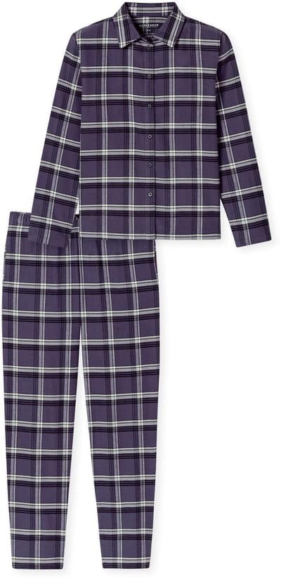 Schiesser dames pyjama flanel - Select Premium - Katoenen doorknoop pyjama lange mouwen - 44 - Paars