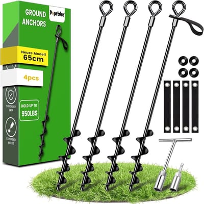 Grondankers Set - Robuuste Haringen - Zware Objecten Bevestigen - Versterkte Draai-versie - 65 cm Lengte - Zwart