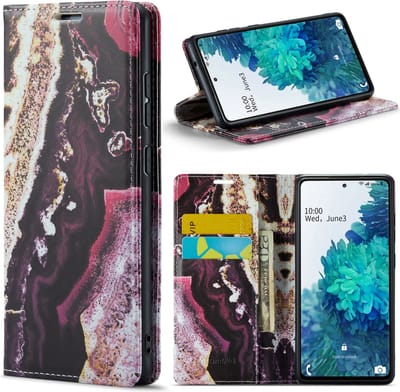 Casemania Hoesje Geschikt voor Samsung Galaxy A14 - Magenta Eudialyte - Marmer Portemonnee Book Case