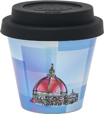 Quy Cup - 90ml Ecologische Reis Beker - Espressobeker City Collection “Firenze” met Zwarte Siliconen deksel